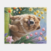 Couverture Polaire Chow Chow Chien Fleurs de printemps Peinture (Devant (Horizontal))
