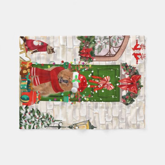 Couverture Polaire Chow Chow Chien Noël (Devant (Horizontal))