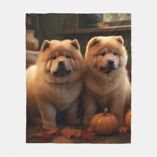 Couverture Polaire Chow Chow Chiot Automne Citrouille de plaisir (Devant)