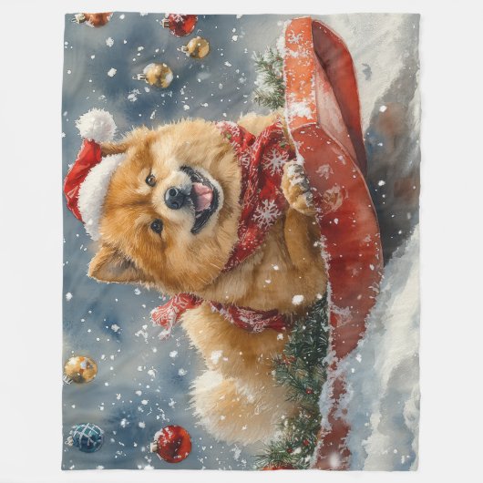 Couverture Polaire Chow Chow Dog in Sledge Let's neige Christmas (Devant)