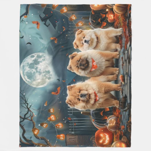 Couverture Polaire Chow Chow Halloween Éffrayant (Devant)