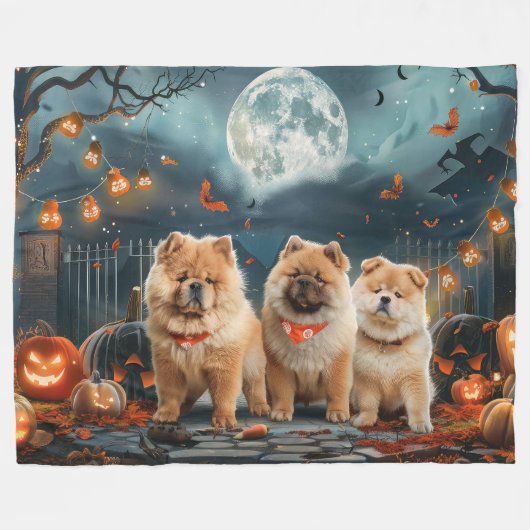 Couverture Polaire Chow Chow Halloween Éffrayant (Devant (Horizontal))