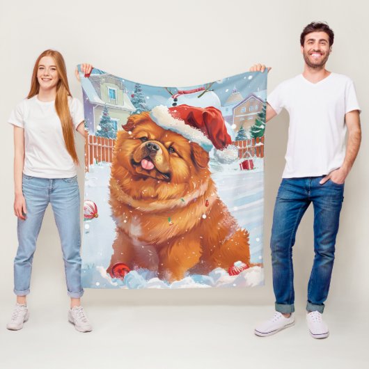 Couverture Polaire Chow Chow Winter Wonderland Noël Joie (En situation)