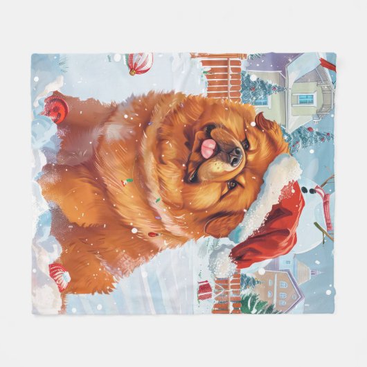 Couverture Polaire Chow Chow Winter Wonderland Noël Joie (Devant (Horizontal))