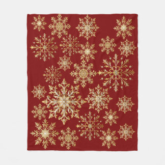 Couverture Polaire Christams Or et Flocon de neige Rouge