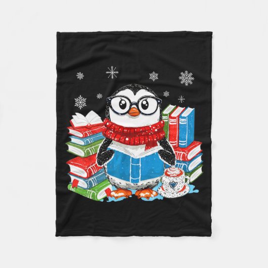 Couverture Polaire Christmas A Penguin Reading Book Snowflake Cocoa H (Devant)