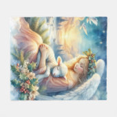 Couverture Polaire Christmas Angel with Lamb in Winter Peace (Devant (Horizontal))