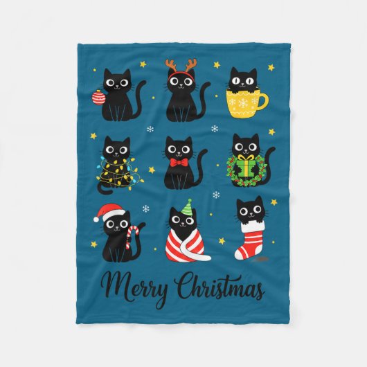 Couverture Polaire Christmas Black Cats Merry Christmas Cute Holiday  (Devant)