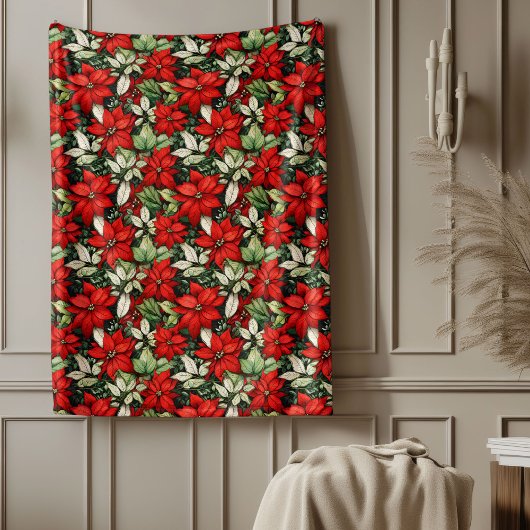 Couverture Polaire Christmas Blanket Red Poinsettia Festive Accent