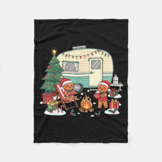 Couverture Polaire Christmas Camng Gingerbread Campfire Tree Santa Ha (Devant)