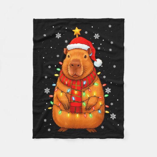 Couverture Polaire Christmas Capybara With Santa Hat Xmas Lights Tree (Devant)