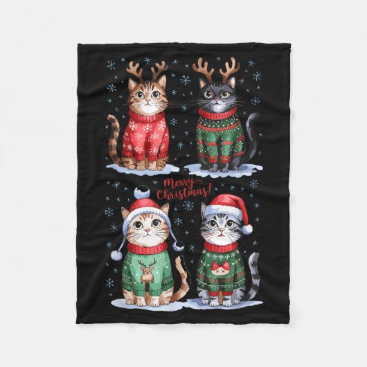Couverture Polaire Christmas Cats _ Merry Christmas Cats Graphic  (Devant)
