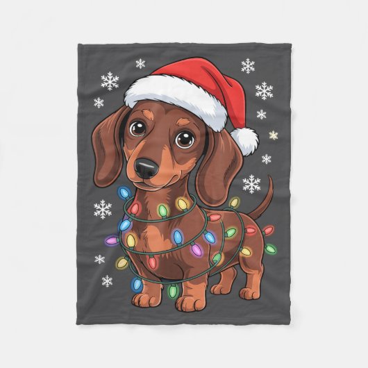 Couverture Polaire Christmas Dachshund Lights Santa Hat Holiday Dog L (Devant)