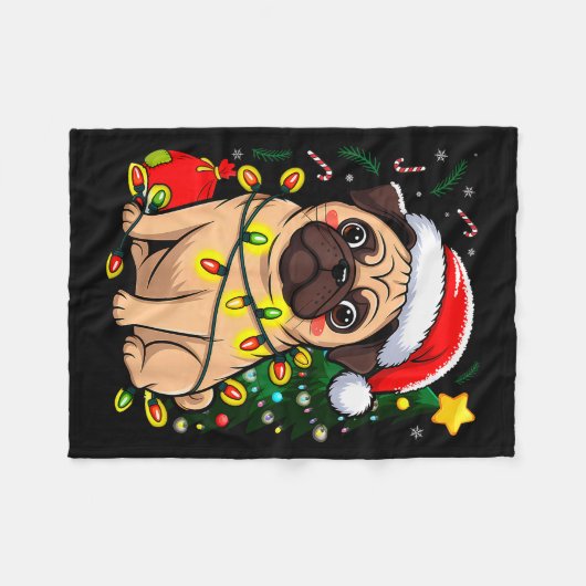 Couverture Polaire Christmas Dog Santa Clause Pug Puppy X-mas (Devant (Horizontal))