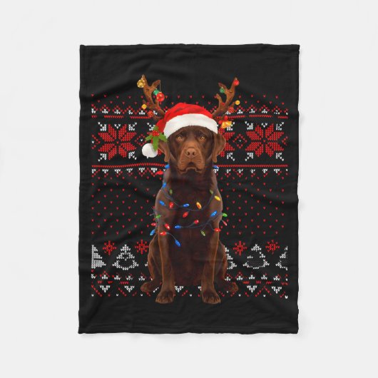 Couverture Polaire Christmas Dog With Hat And Lights - Funny Holiday (Devant)
