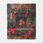 Couverture Polaire Christmas Fireplace Pinecones Red Candles   (Devant)