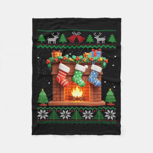 Couverture Polaire Christmas Fireplace Stockings Funny Ugly Christmas (Devant)