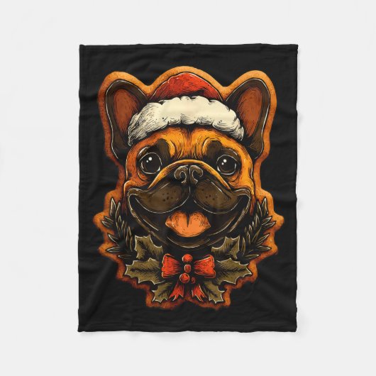 Couverture Polaire Christmas French Bulldog With Santa Hat Gingerbrea (Devant)