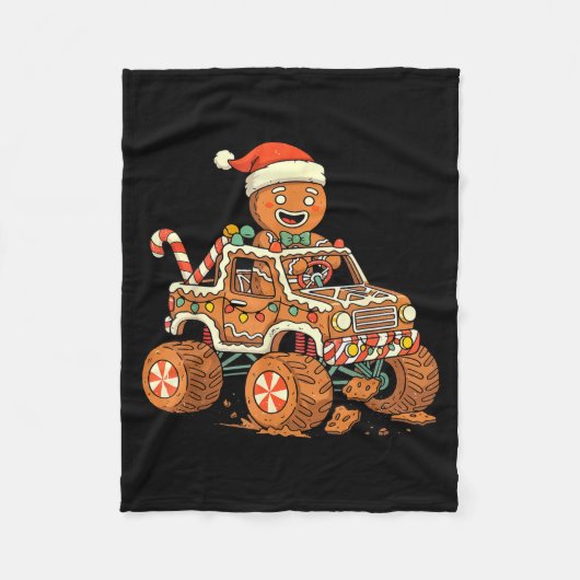 Couverture Polaire Christmas Gingerbread Man Driving Truck Xmas Light (Devant)