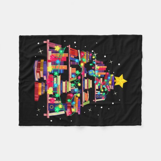 Couverture Polaire Christmas Library Tree Love Reading Books Nerd Tea (Devant (Horizontal))