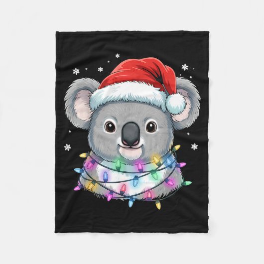 Couverture Polaire Christmas Lights Koala Santa Hat Cute Xmas Pajamas (Devant)