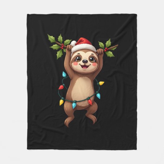 Couverture Polaire Christmas Lights Sloth Wearing Xmas Hat - Sloth Lo (Devant)