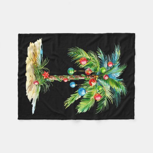 Couverture Polaire Christmas Palm Tree Light Hawaiian Trocal Xmas Men (Devant (Horizontal))