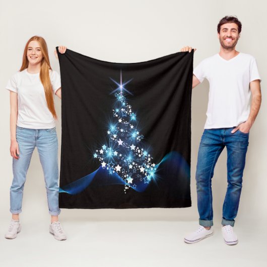 Couverture Polaire Christmas Party Blue Tree Shiny Black Elegant (En situation)