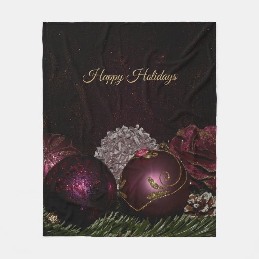 Couverture Polaire Christmas Party Pink Ornaments Green Leaves Black (Devant)