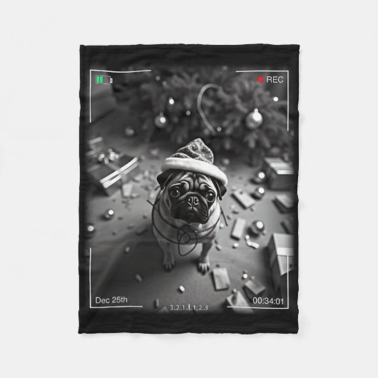 Couverture Polaire Christmas Pug Caught On Camera (Devant)