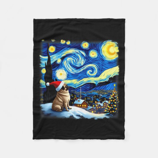 Couverture Polaire Christmas Pug Starry Night (Devant)