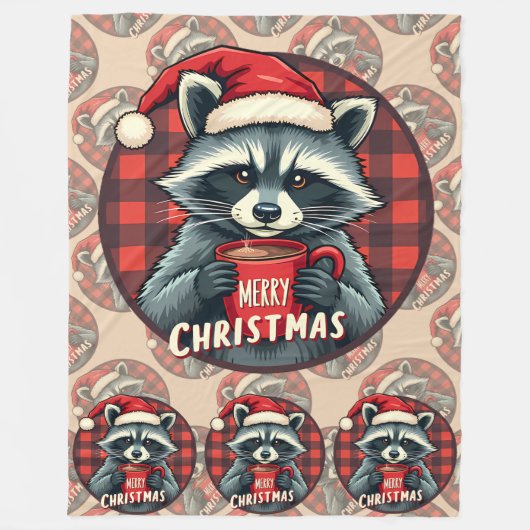 Couverture Polaire Christmas Raccoon Cocoa Cheer (Devant)
