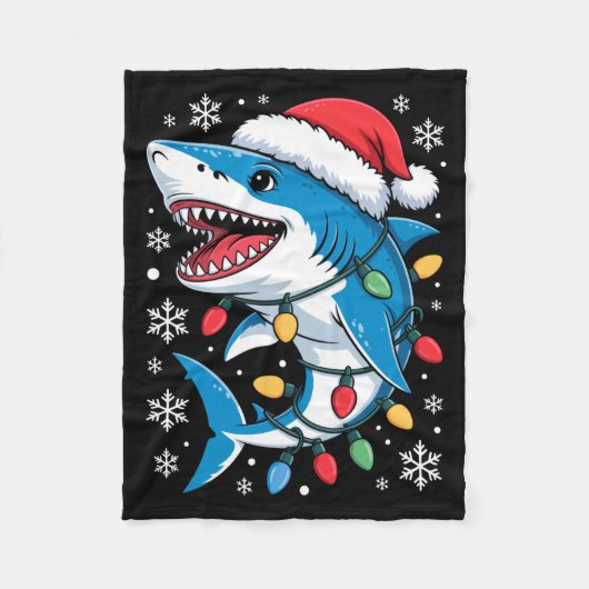 Couverture Polaire Christmas Shark Santa Hat Wrapped Lights Holiday S (Devant)