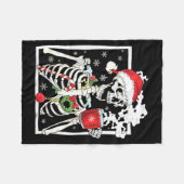 Couverture Polaire Christmas Skeleton With Smiling Skull Drinking Cof (Devant (Horizontal))