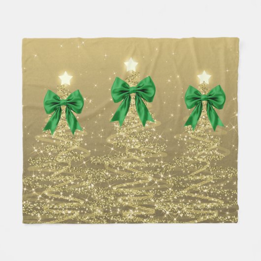 Couverture Polaire Christmas Sparkling Trees Gold Faux Green Bow  (Devant (Horizontal))