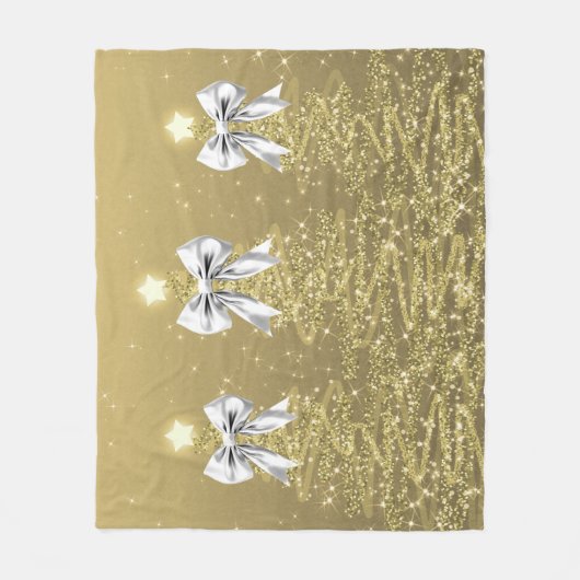 Couverture Polaire Christmas Sparkling Trees Gold Faux Silver Bow (Devant)