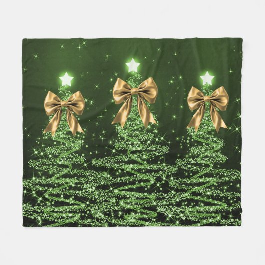 Couverture Polaire Christmas Sparkling Trees Green Faux Gold Bow  (Devant (Horizontal))