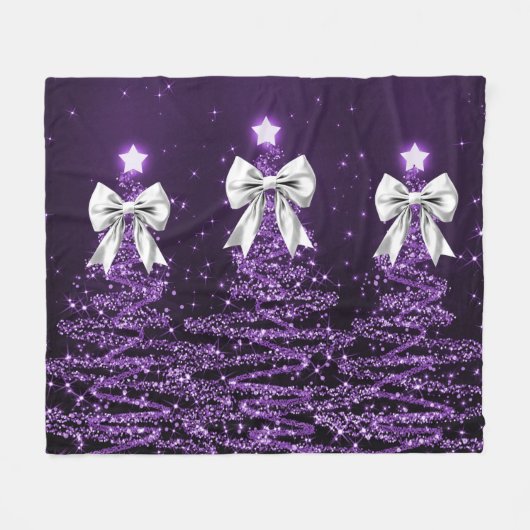 Couverture Polaire Christmas Sparkling Trees Purple Faux Silver Bow (Devant (Horizontal))