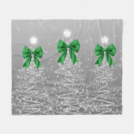 Couverture Polaire Christmas Sparkling Trees Silver Faux Green Bow (Devant (Horizontal))