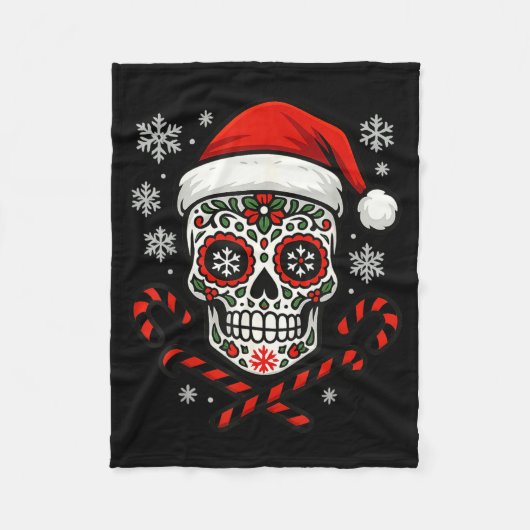 Couverture Polaire Christmas Sugar Calavera Skull Santa Hat Candy Can (Devant)