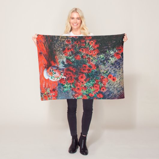 Couverture Polaire Chrysanthème rouge, Monet (En situation)