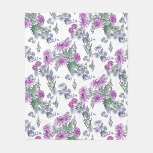 Couverture Polaire Chrysanthèmes lilas , aquarelle