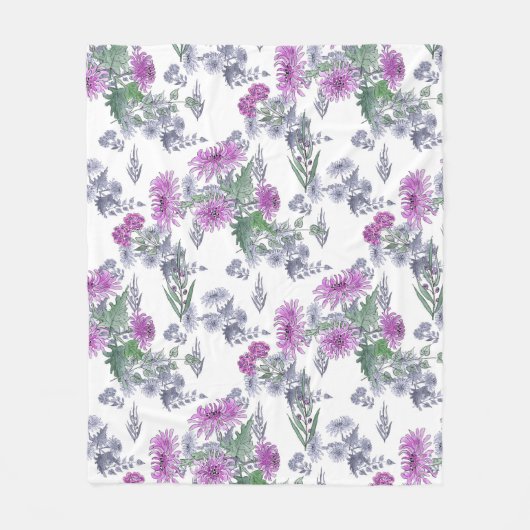 Couverture Polaire Chrysanthèmes lilas , aquarelle (Devant)