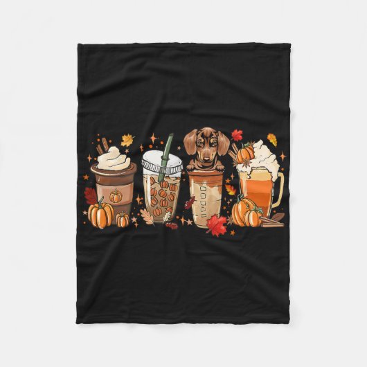 Couverture Polaire Chute Café Dachshund Chat Halloween tenue pour la (Devant)