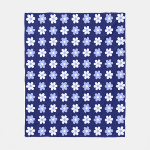 Couverture Polaire Ciel Bleu & Fleurs Blanches sur Bleu Nuit