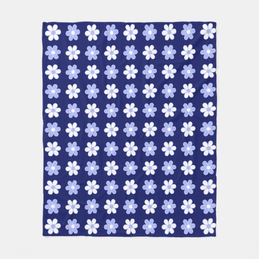 Couverture Polaire Ciel Bleu & Fleurs Blanches sur Bleu Nuit (Devant)
