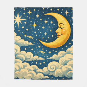 Couverture Polaire Ciel nocturne vintage croissant de lune