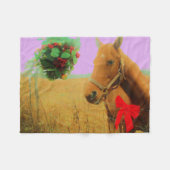Couverture Polaire Ciel rose rétro Cheval de Noël (Devant (Horizontal))