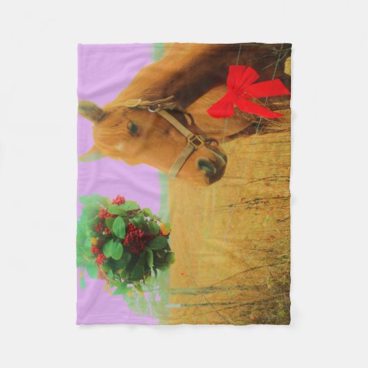 Couverture Polaire Ciel rose rétro Cheval de Noël (Devant)