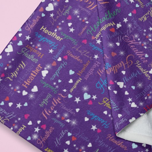 Couverture Polaire Ciel violet royal plein de noms, de coeurs et d'ét